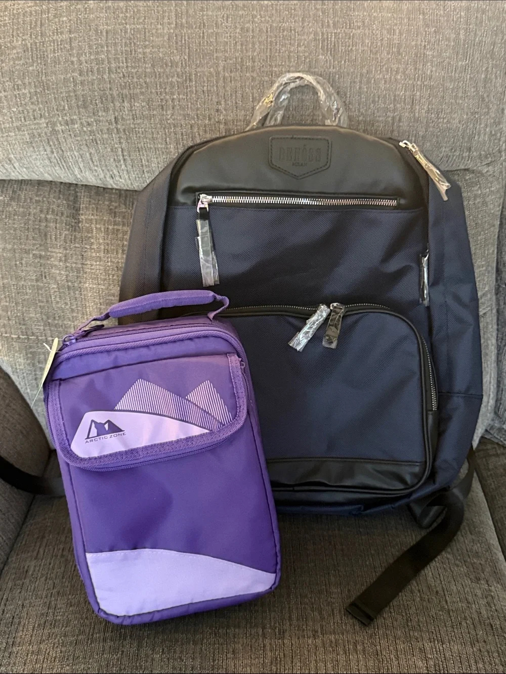 Unbranded Black Men's Backpack with Purple Lunch Carrier